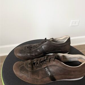 Prada Men's Dark Brown Leather Sneakers